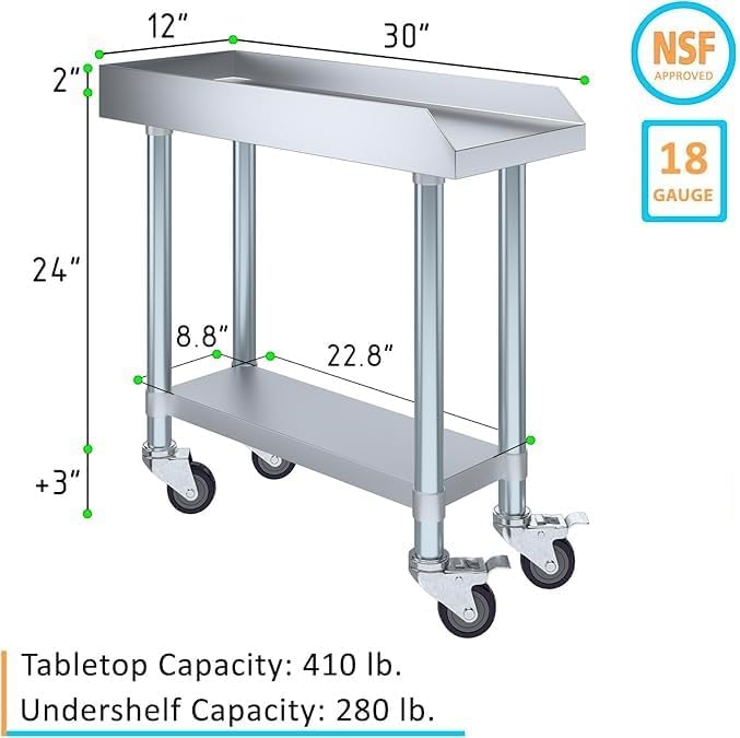 12" x 30" Stainless Steel Equipment Stand with Undershelf and Casters NSF - Image 3