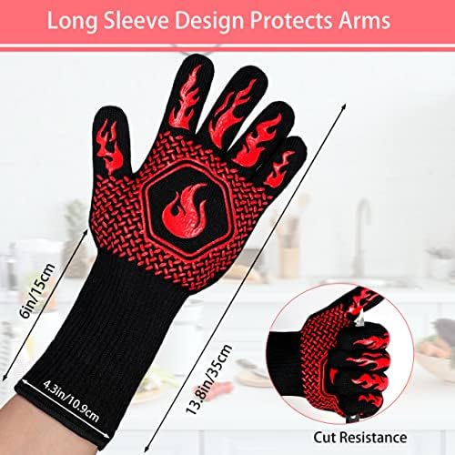 BBQ Gloves 1472F Heat Resistant Non-Slip Silicone 13.8in (Red) - Image 2
