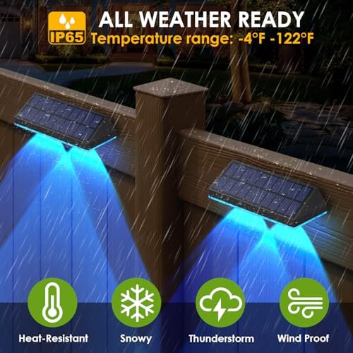Solar Fence Lights Outdoor - Warm White & RGB 6 Color, Dusk to Dawn Solar Deck Light, Solar Lights Outdoor IP65 Waterproof, Garden Lights for Outside/Backyard/Railing/Step/Patio/Wall (12 pack) - Image 5