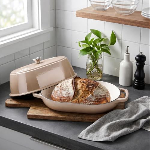 VORRINGARD Enameled Cast Iron Dutch Oven Pot with Dome Lid, Oval Bread Oven for Homemade Sourdough Bread Baking, Oven Safe up to 500°F, 6 Quart, Latte - Image 4