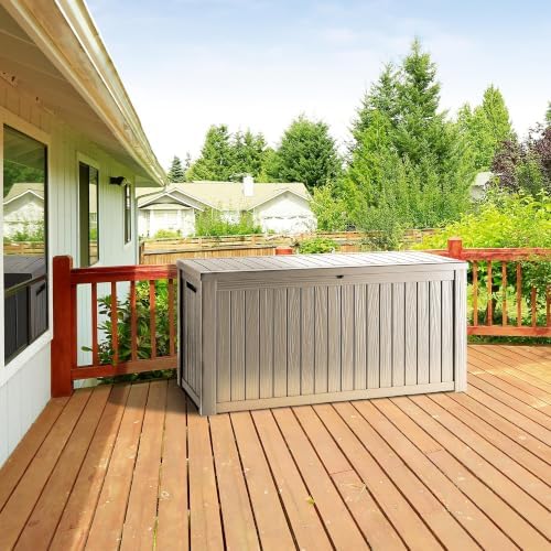 Outdoor Storage Box, 270 Gallon Waterproof Deck Box, Super-Sized Gas-Spring Resin Trunk for Large Seat Pillows, Heavy-Duty Lockable Backyard Storage Sofa, Garden Lawn, Grey - Image 4