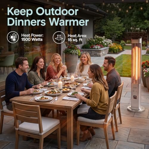 SereneLife Outdoor Electric Patio Heater - 900W Infrared Heater with Remote, Aluminum Reflector, Waterproof Design, IP65 Approved, Quiet Operation, Standing Porch Heater for Patio & Backyard - Image 6