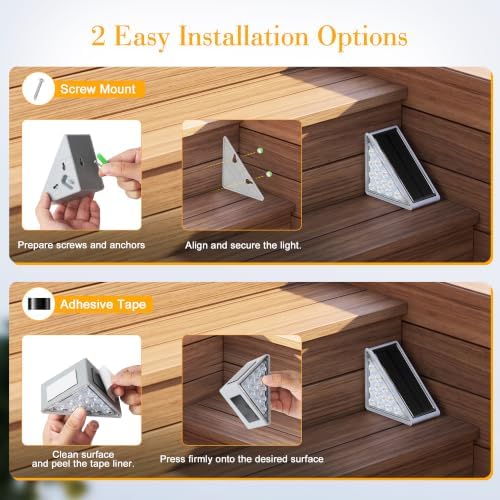 AUDLES Solar Step Lights Outdoor Waterproof IP67-13 LED Solar Stair Lights with 3000K/6000K Dual Color Temp, Auto On/Off Outdoor Lights for Deck, Patio, Pathway, Porch -2 Pack - Image 7