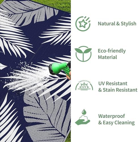 GENIMO Outdoor Rug, Waterproof Plastic Runner Rugs, 2.5'x8' Navy Blue White - Image 5