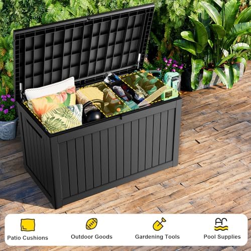 DRATO 280 Gallon Deck Boxes Outdoor Waterproof, Lockable Outdoor Storage Box for Patio Furniture Pool Supplies Garden Tools, Weatherproof Resin Storage Box for Backyard (Black, 280 Gallon) - Image 4