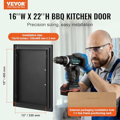 VEVOR Outdoor Kitchen Door - 16W x 22H Inch, Flush Mount, Vertical Wall Door with Handle, for BBQ Island and Grilling Station - Image 2