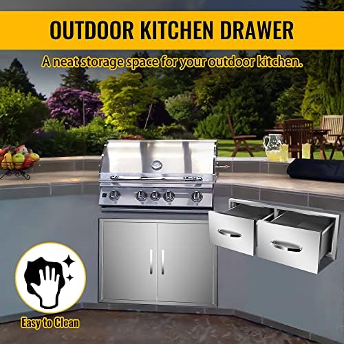 Stainless Steel Outdoor Kitchen BBQ Island Drawers - Flush Mount Triple Access, 30Wx20Dx10H - Image 6