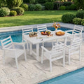 7-Piece Outdoor Dining Set, All-Weather HDPE Patio Furniture, 66.5" Slatted Table with 1.6" Umbrella Hole & 6 Ergonomic Armchairs, Heavy Duty 350lbs Capacity, UV Resistant, White by Unknown