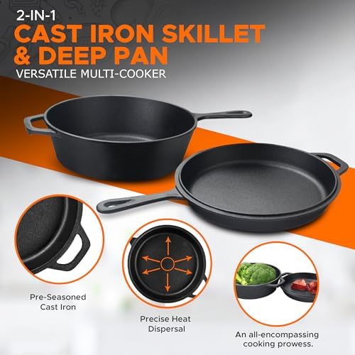 KICHLY Combo Cooker Cast Iron Dutch Oven 3.2QT with Lid 2 in1 Pre-Seasoned - Image 3