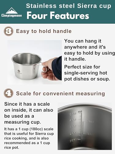 CAMPINGMOON Deep Sierra Cup 600ml Stainless Steel Camping Cup 304 Food Grade Outdoor Cooking Bowl Measurement Marks Stackable Camping Cookware Backpacking Hiking Campfire Use S369 - Image 5