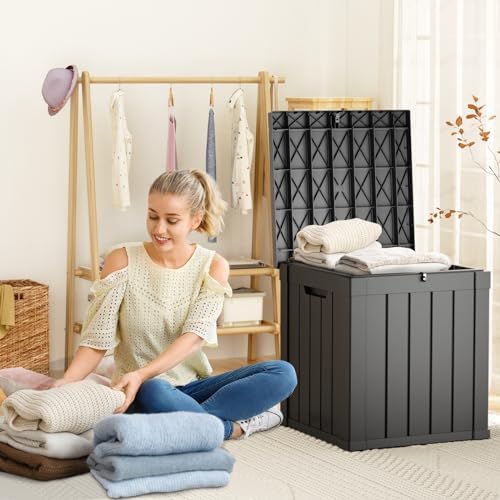 ROJIK 51 Gallon Resin Deck Box, Lockable Waterproof Weatherproof Outdoor Storage Container for Garden Tools, Cushions & Outdoor Accessories (Black) - Image 2