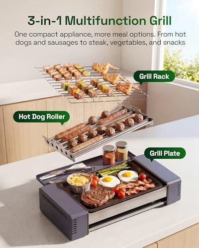 HBN Indoor Grill and Electric Griddle, 3-in-1 Smokeless Indoor Grill with Grill Rack & Nonstick Griddle & Sausage Grill Korean BBQ grill for Kitchen, Dishwasher Safe, 400F - Image 2