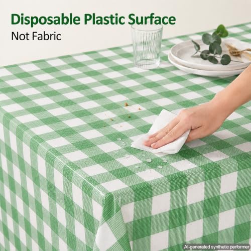 C CRYSTAL LEMON Green Gingham Disposable Plastic Tablecloths 4 Pack - Image 2