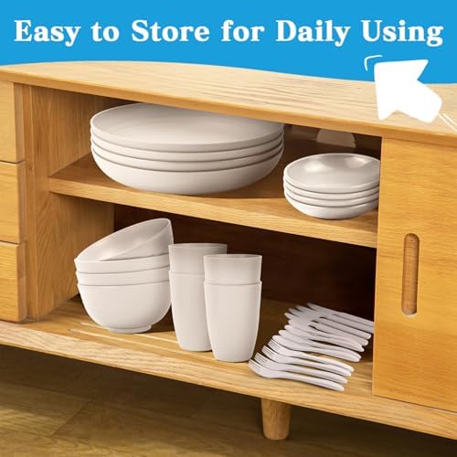 Wrova Wheat straw dinnerware sets - 28 Pieces dish sets service for 4 - Lightweight and Unbreakable Plates and Bowls Sets for Travelling and Camping.White - Image 7