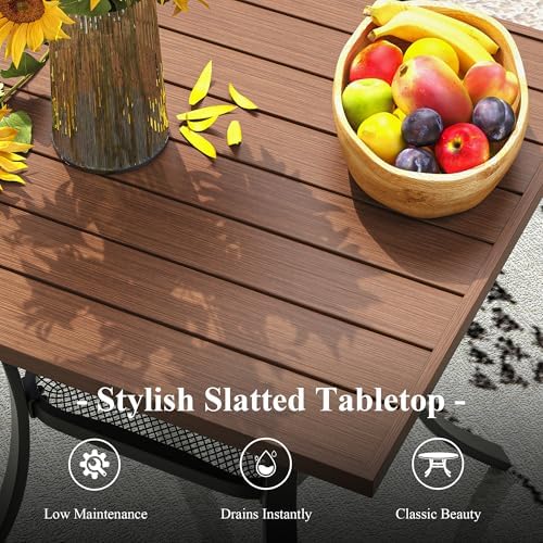 Outdoor Dining Table with Storage Shelf, 27.5" All-Weather Square Patio Dining Table for 2, Metal Patio Table for Garden Lawn Porch Deck Yard, Walnut - Image 3