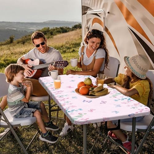Butterfly Picnic Table Cover with Bench Covers, Camping Essentials, Flower Leaf Plant Waterproof Windproof Table Cover, Fitted Tablecloth Cover with Elastic Edge, for Indoor & Outdoor 3 PCS 30x60 Inch - Image 2