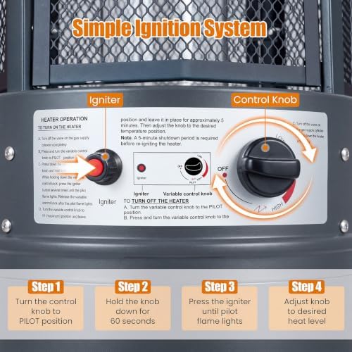 Tangkula Propane Patio Heater with Wheels, Easy Ignition, 34,000 BTU - Image 6