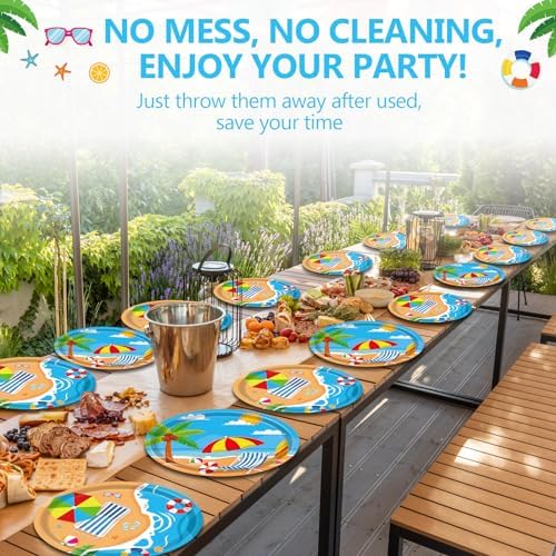 Qyeahkj 50 PCS Beach Oval Paper Plates Large 11” Disposable Pool Party Decorations Summer Platters Tableware Supplies Favor for Summer Hawaiian Luau Party Tableware Set - Image 6