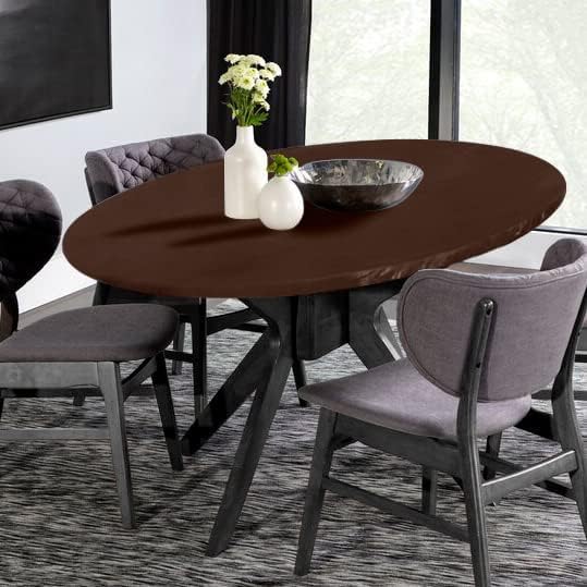 LUSHVIDA Round Tablecloth Fitted Table Cloth for 45"-56" Tables Deep Coffee - Image 5