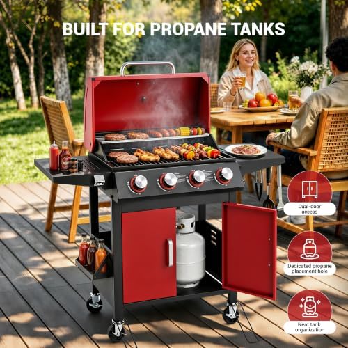 HUGROVE Upgraded 4-Burner Propane Gas Grill for Outdoor Cooking Red - Image 4