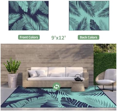 GENIMO Outdoor Rug, Waterproof Plastic Rugs for Patio, 9'x12' Blue Green - Image 2