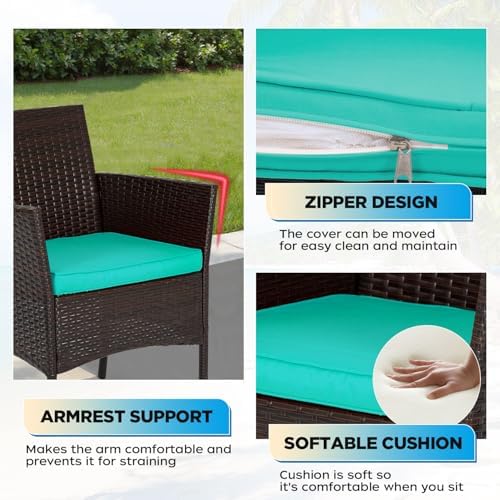 FDW 3-Piece Patio Furniture Set | Brown & Blue | Outdoor Wicker Furniture - Image 4