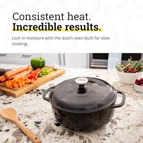 Lodge Essential Enamel Cast Iron Dutch Oven, 6 Quart, Midnight Chrome - Image 3