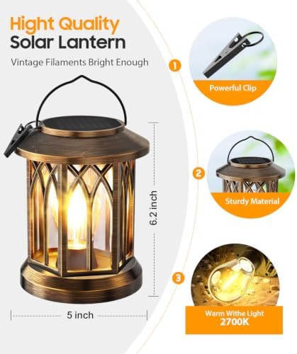 Solar Lantern Outdoor Lights with Metal Hooks, Upgraded Solar Lanterns - Image 3