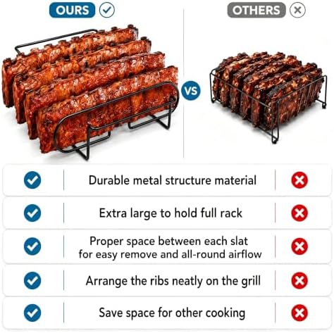 Rib Rack for Smoking –Rib Racks for Grilling and Smoking for 4 Full Racks of Ribs– Fits 18" Smoker, Weber, Kamado, Traeger – BBQ Grill Accessories for Men & Meat Lovers（11", Black, 1 Pack） - Image 4