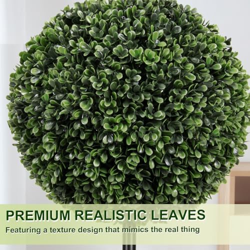 VIVATREES 4FT UV-Resistant Artificial Triple Ball Boxwood Topiary Set of 2, All-Weather Outdoor & Indoor Decor for Garden, Porch, Entryway - Image 4
