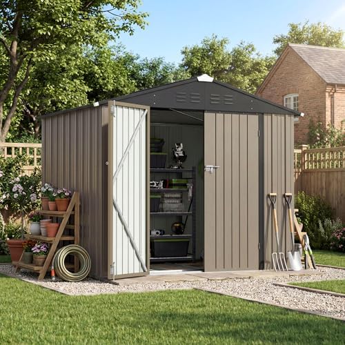 Patiowell 8x6 FT Outdoor Storage Shed with Floor Frame, Metal Garden Sheds by Patiowell