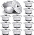 Ziliny Disposable Aluminum Pot with Lid Round Foil Pans Disposable Cookware Food Container for Vacation Trips Camping Baking Heating Cooking(12 Pcs,74.4 oz) by Ziliny