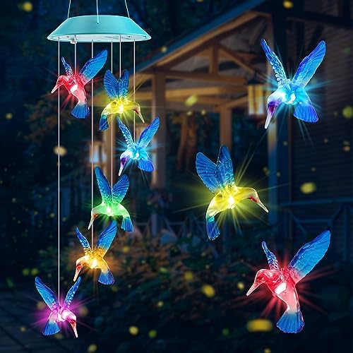 Solar Wind Chimes Outdoor, Color Changing Hummingbird Gift for Mom Grandma by Zeiliuled