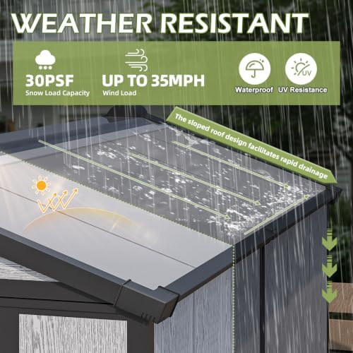 4 x 6 FT Plastic Outdoor Storage Shed with Floor, Resin Garden Shed - Image 5