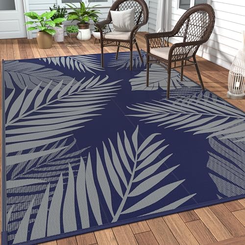 GENIMO Outdoor Rug, Waterproof Plastic Rugs for Patio, 4'x6' Blue Grey by GENIMO