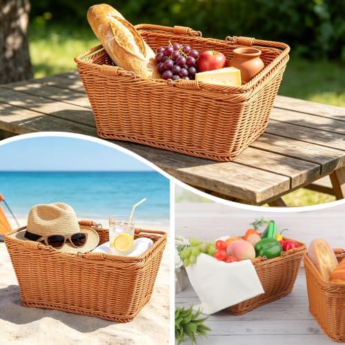 Large Poly Wicker Picnic Basket Set of 2, Handmade Woven Baskets - Image 7