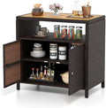 Tangkula Rattan Outdoor Storage Cabinet, Patiojoy Outdoor Cabinet with Acacia Wood Countertop, Open Compartment, 2-Door Wicker Sideboard, Outdoor Bar for Patio Garden Backyard Poolside (Mix Brown) by TANGKULA