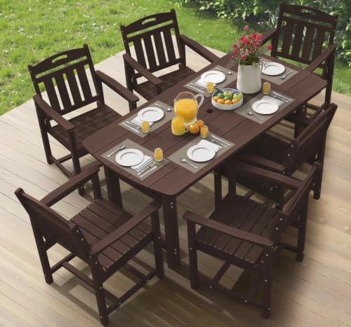 Ciokea HDPE Outdoor Dining Set of 6, Patio Table and Chairs Sets, Brown by CIOKEA