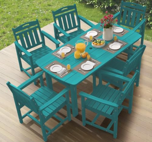 Ciokea HDPE Outdoor Dining Set of 6, Patio Table and Chairs Sets, Lake Blue by CIOKEA