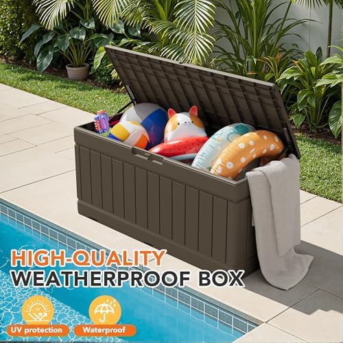 78 Gallon Deck Box Outdoor Indoor Waterproof Storage Box, Brown - Image 6