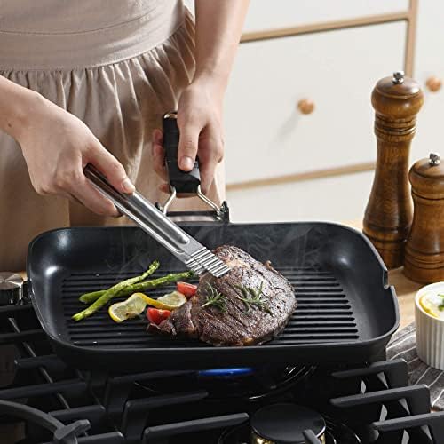 S·KITCHN Grill Pan with Folding Handle, Nonstick Grilling Pan for Stove Tops, Induction Compatible Rectangle KBBQ Pan with Pour Spouts - 13 × 9IN - Image 3