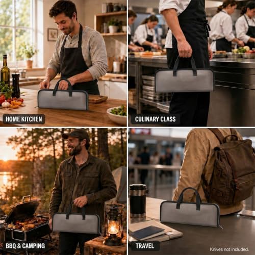 4 Slots Chefs Knife Roll Bag Cutlery Storage Case Mens Travel Grey - Image 5
