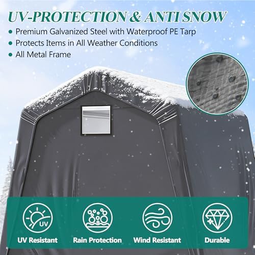 GARTOO 8' x 8' Outdoor Storage Shelter Shed, Gray - Image 4