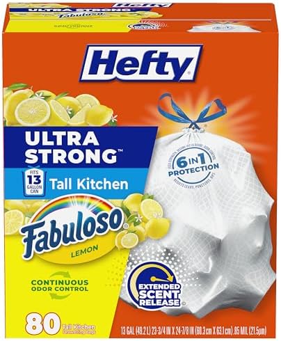 Hefty Ultra Strong 13 Gal Kitchen Trash Bags, White, Fabuloso Lemon, 80ct by Hefty