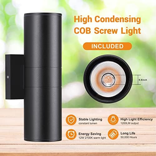 DAKAFUL 5CCT Dimmable Wall Lights Outdoor 2 Packs, 3000K 5000K 6000K Integrated LED Cylinder Up Down Modern Aluminum Light, Waterproof Exterior Light for Porch Patio Door Garage Indoor - Image 5