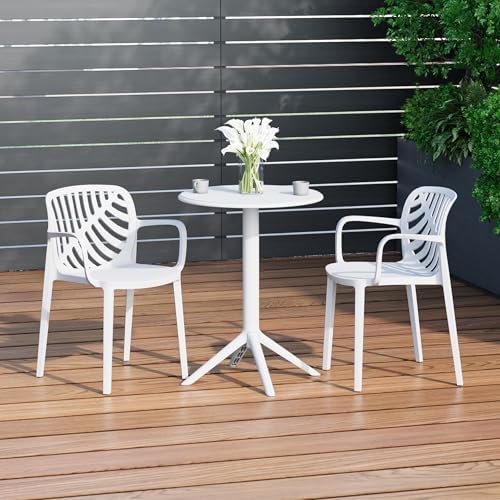 Costaelm Patio Table for 4-Person, Outdoor Patio PP Round Dining Table, All-Weather Bistro Dining Table for Backyard Deck Porch Poolside, White - Image 3