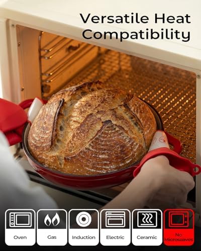 9.5-Inch Enameled Cast Iron Sourdough Bread Oven, Dome Lid,Red - Image 3