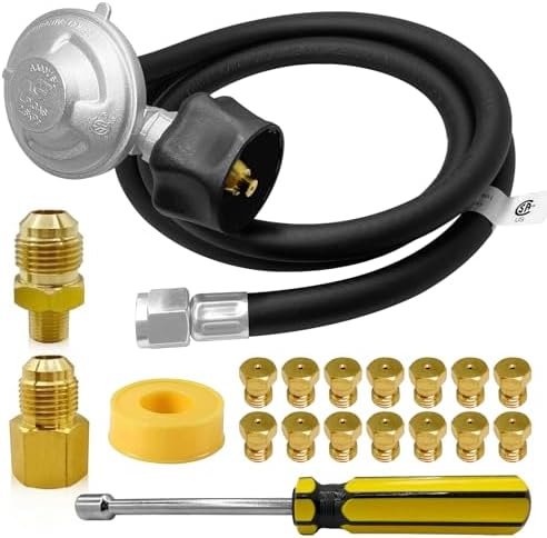 Natural Gas to Propane Conversion Kit for Weber Genesis,Genesis II,for Weber Spirit II 310/315/210–Includes 5FT Propane Regulator Hose for Weber Grills,14 Orifices (3 Sizes),3/8”Fittings and Tools. by Unknown