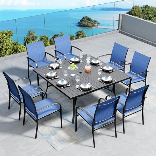 SUNSHINE VALLEY 9pc Patio Dining Set, 57.5" Square Table & 8 Blue Chairs by SUNSHINEVALLEY