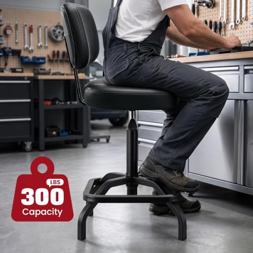 Shop Stool, Garage Stool with Backrest, Mechanic Chair for Workshop, Black - Image 4